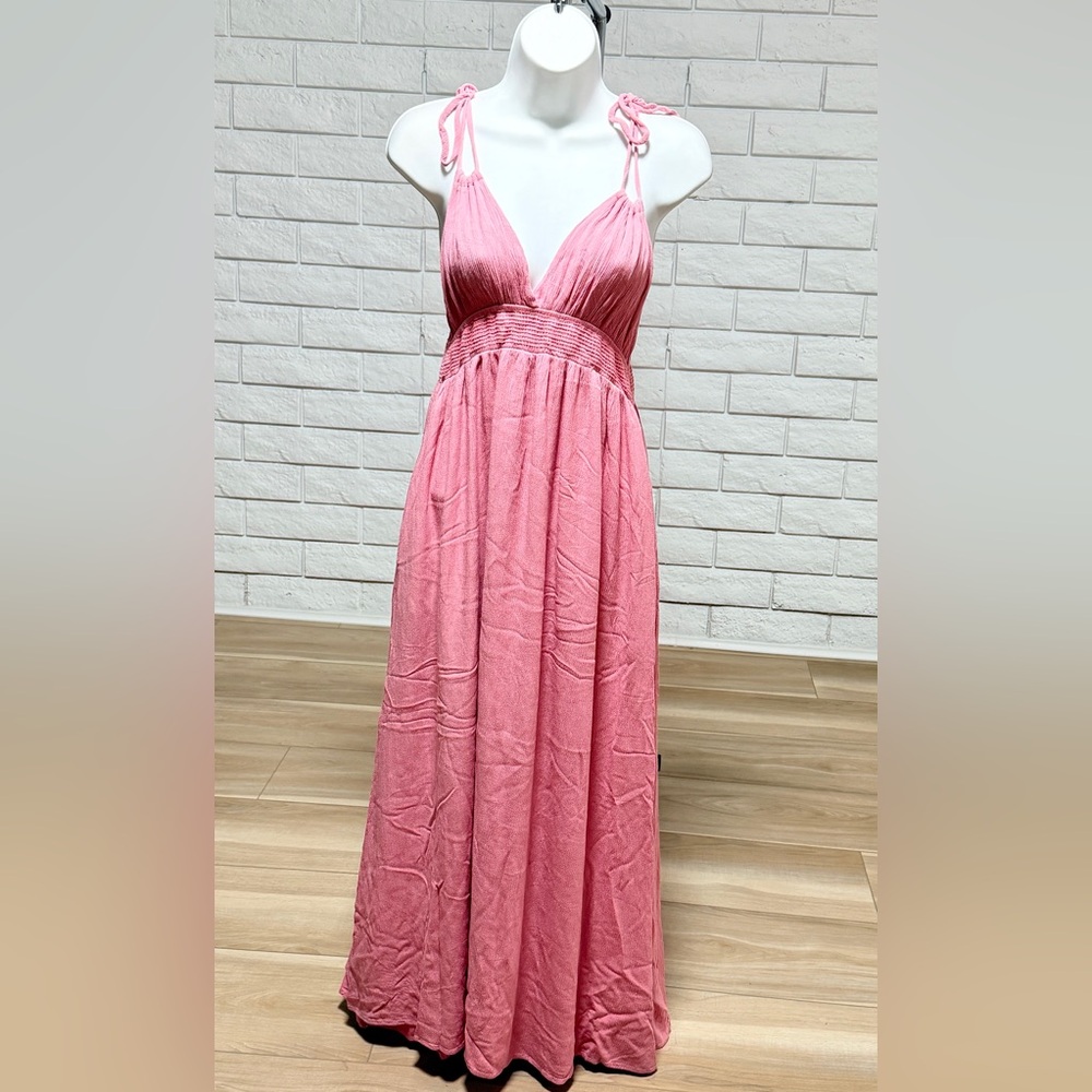 Hello MIZ Pink Tie-Shoulder Maxi Dress